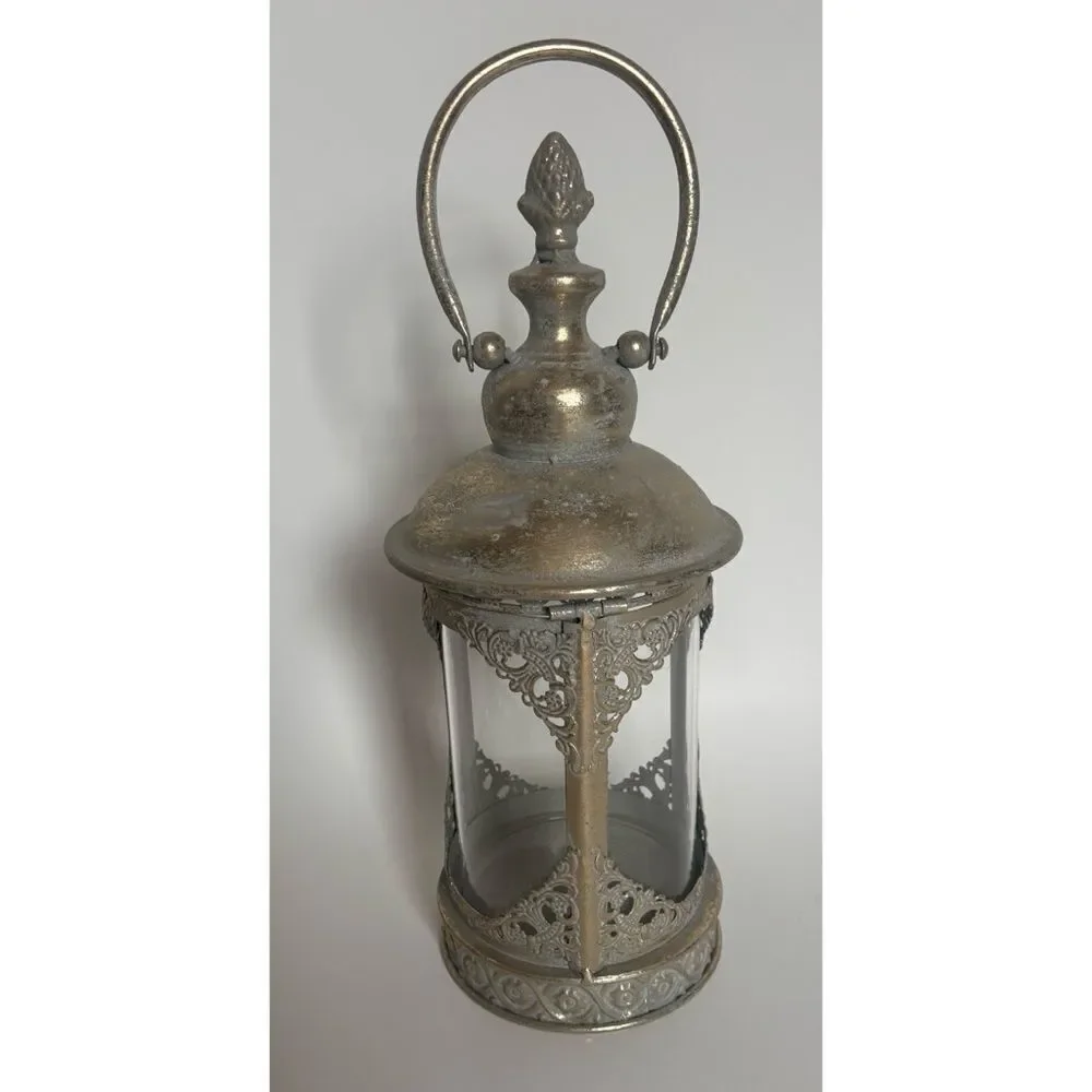 Vintage Decorative  Round Antique Gold Metal & Glass 16